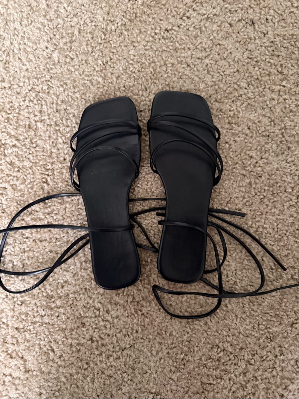 Black Lace-Up Strappy Flat Sandals - Women